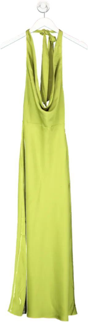 MANGO Green Draped Neck Satin Dress UK 6