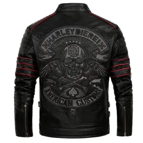 Men's biker SKULL LEATHER JACKET BLACK