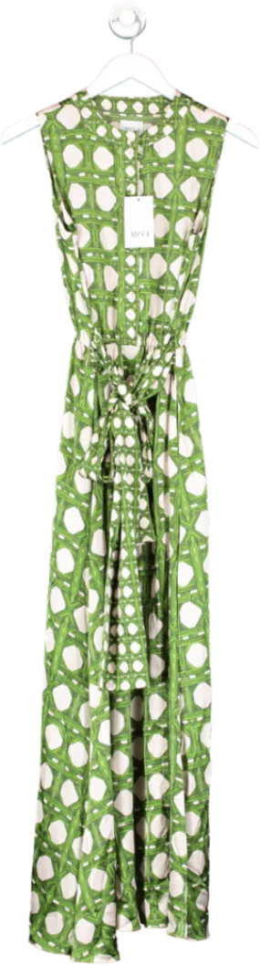 MISA Los Angeles Green Bamboo Print Maxi Dress UK XS