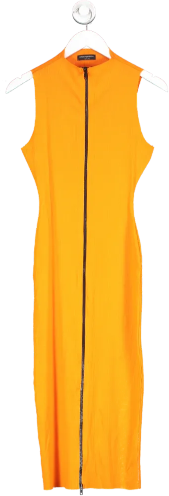 Naked Wardrobe Orange Front Zip Midi Dress UK 14