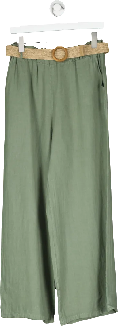 NO.1 George Street Green Pure Linen Belted Trousers