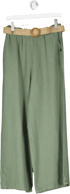 NO.1 George Street Green Pure Linen Belted Trousers