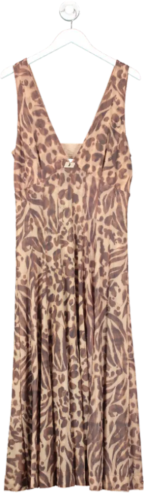 Pilcro Brown Mesh And Jersey Animal Print Dress UK L