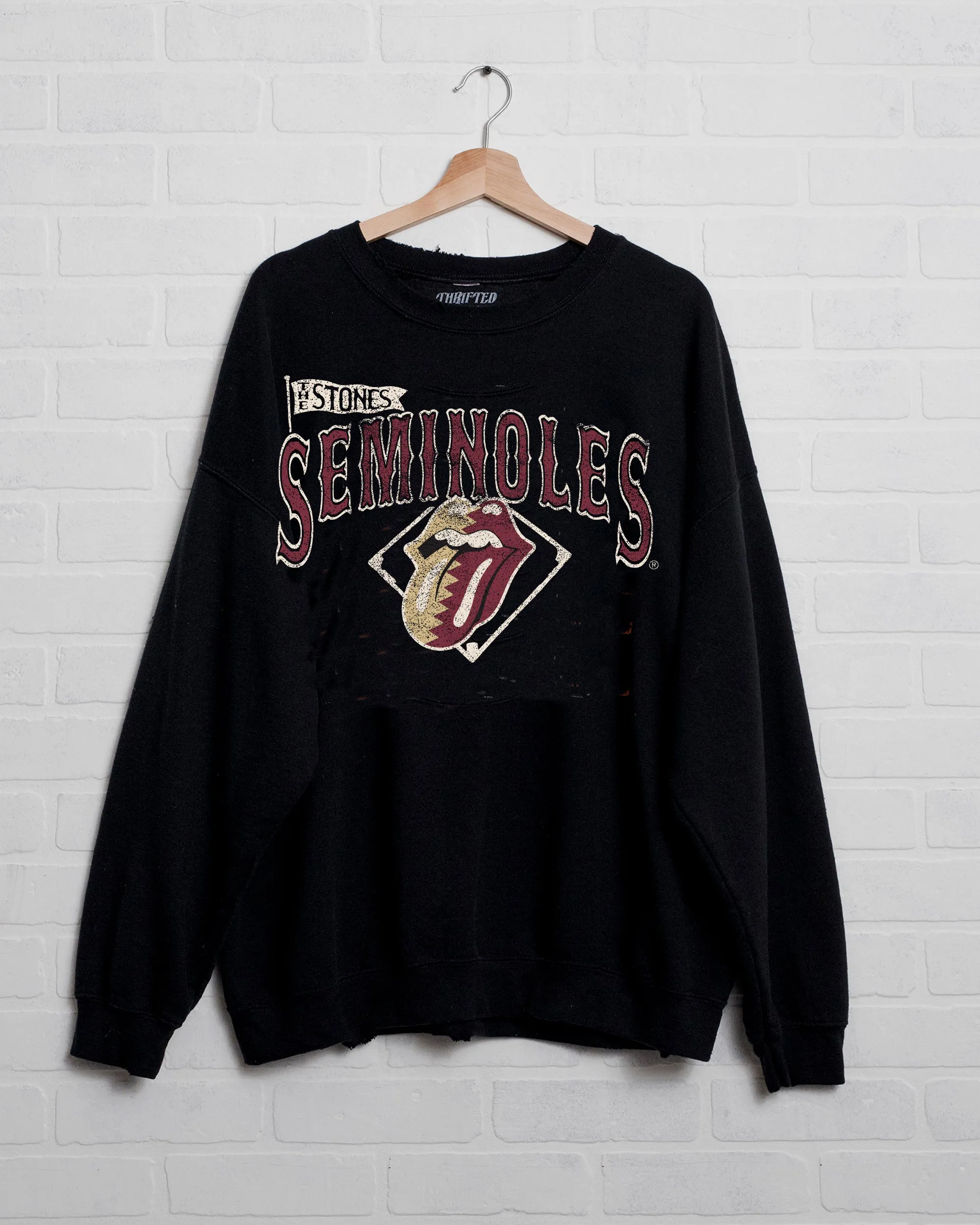 Rolling Stones FSU Seminoles Baseball Diamond Black Thrifted Sweatshirt