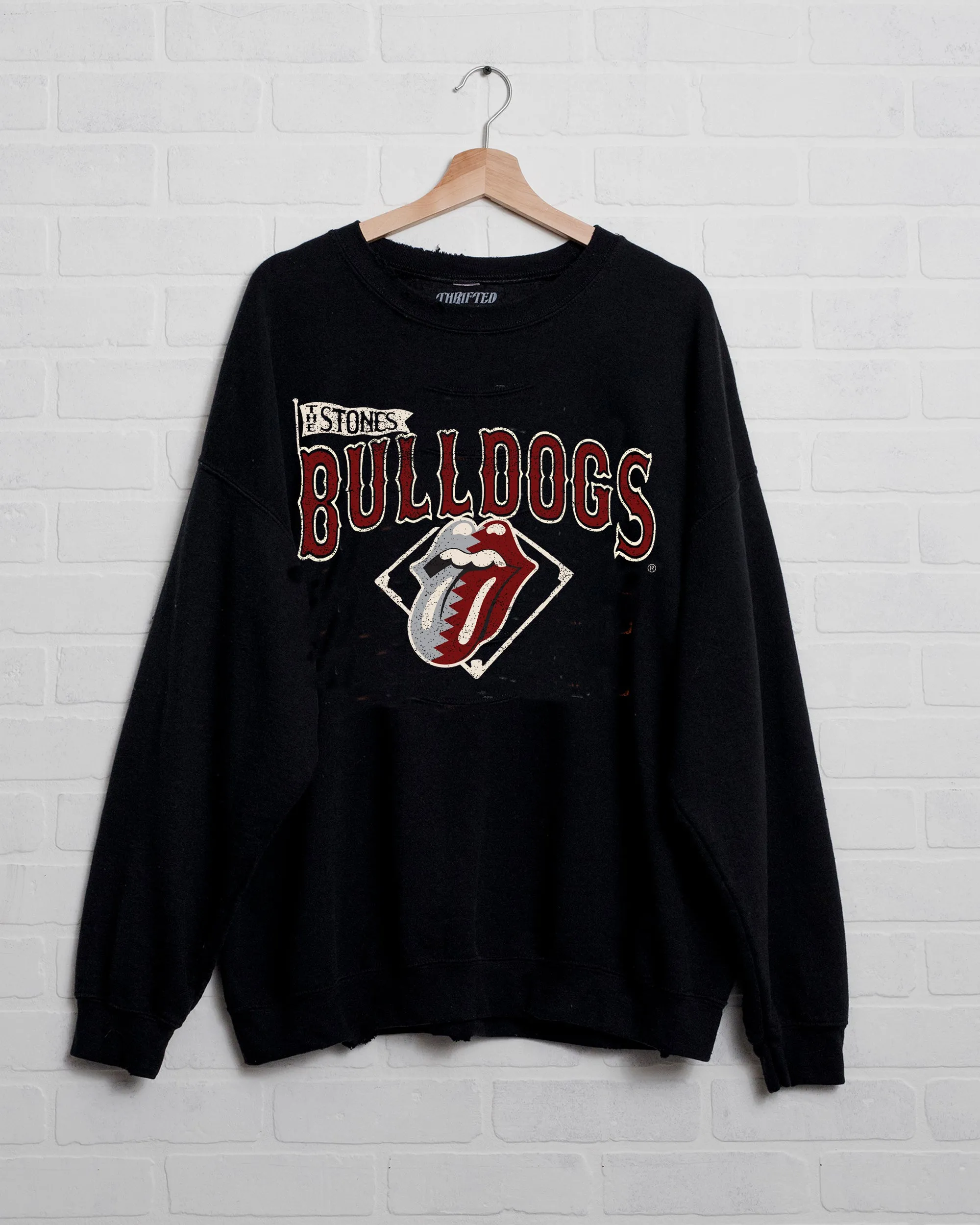 Rolling Stones MSU Bulldogs Baseball Diamond Black Thrifted Sweatshirt