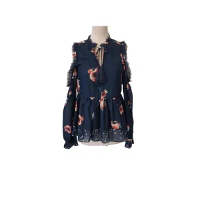 Seen Worn Kept Navy Cold-Shoulder Floral Printed Blouse | Like new |