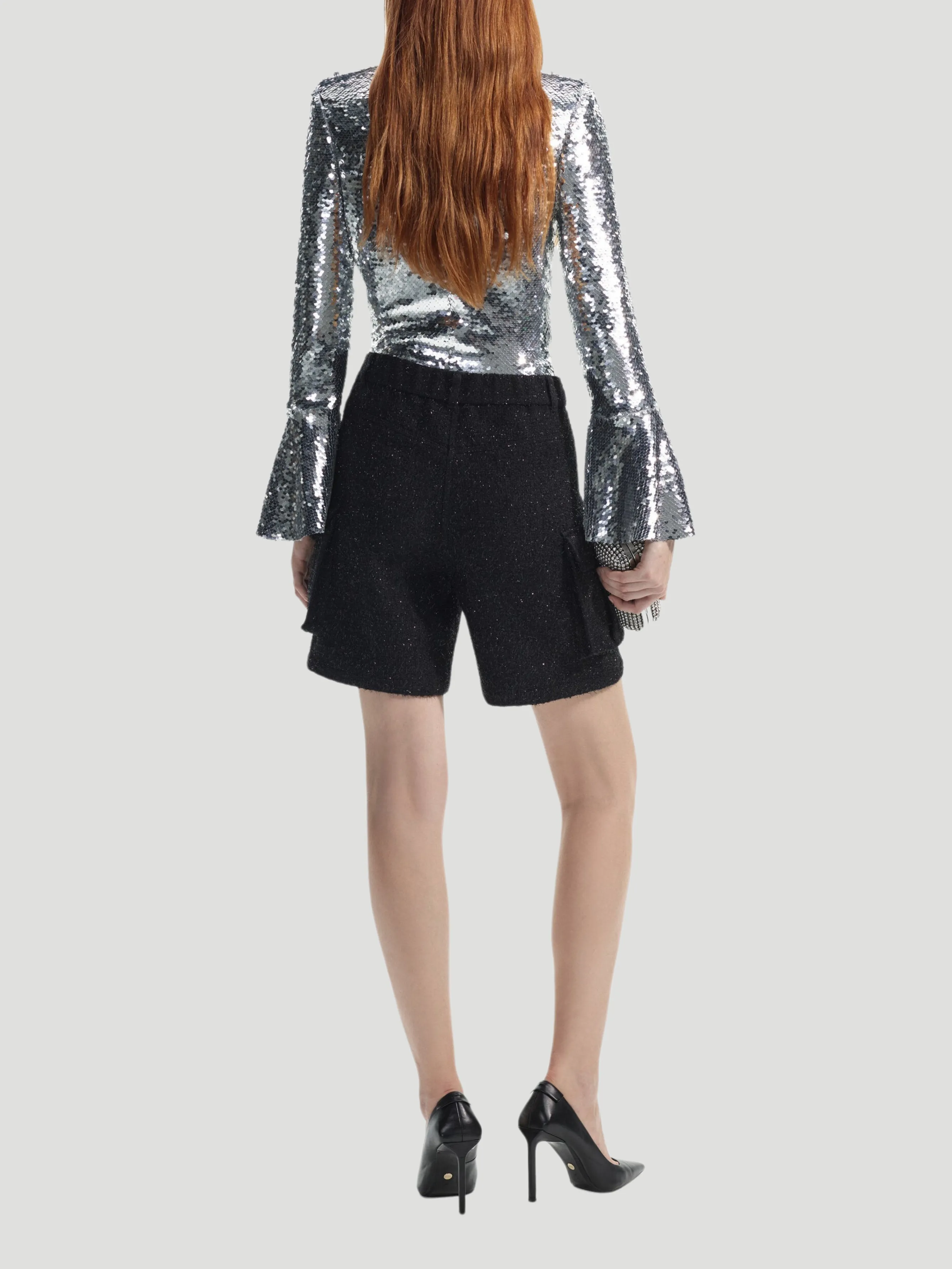 Silver Sequin Flared Sleeve Top