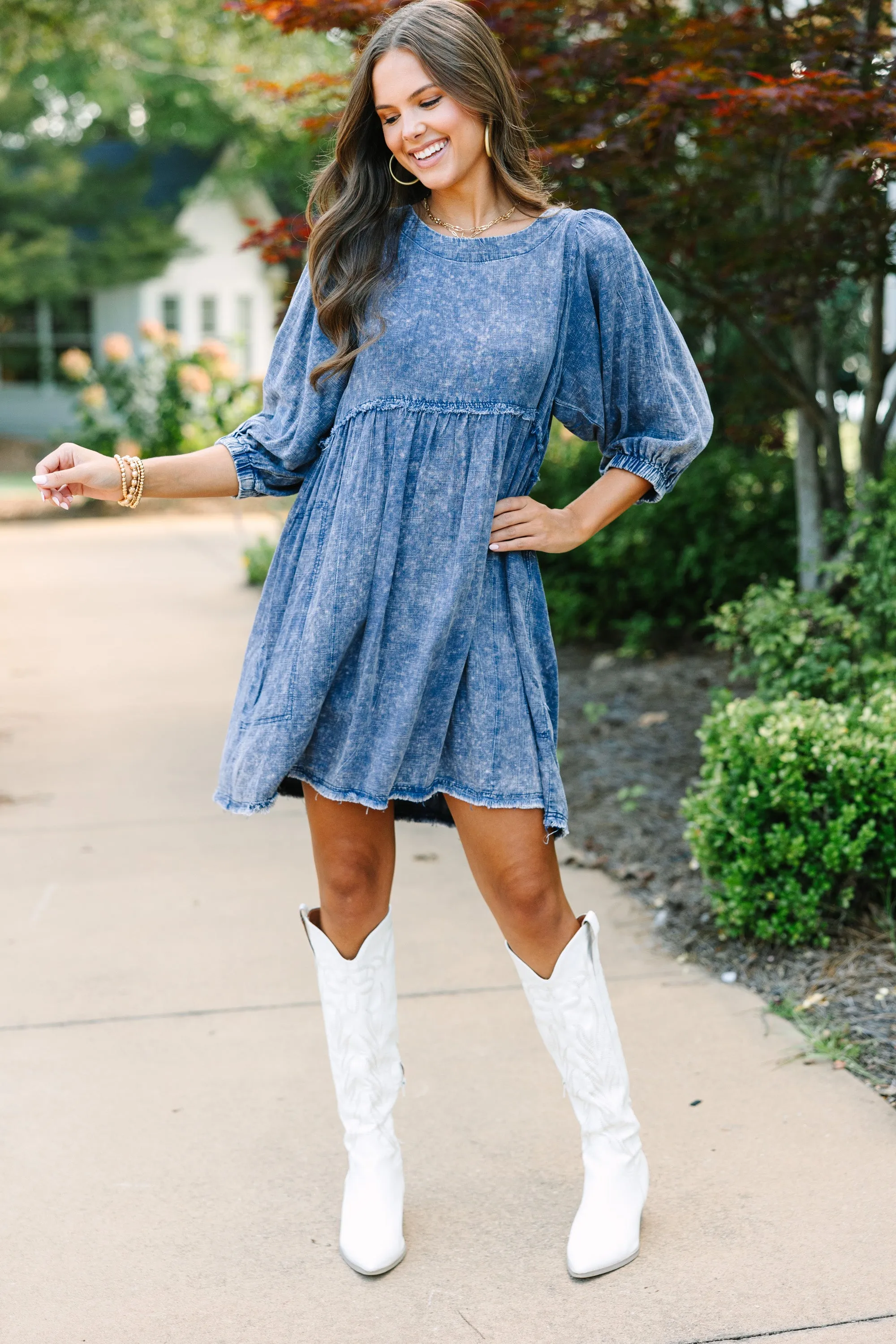 Taking It Easy Navy Blue Babydoll Dress