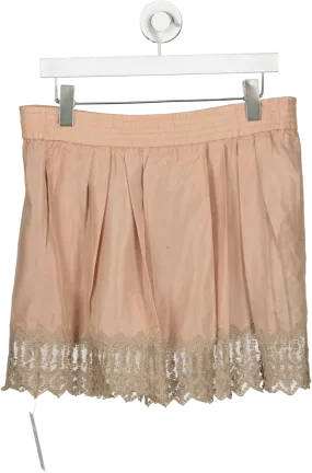 The Kooples Brown Silk Lace Hem Skirt UK 10