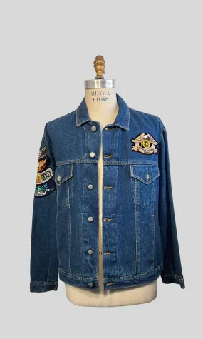 Vintage 1990's Harley Davidson Medium Wash Patched Denim Trucker Jacket, Size Large