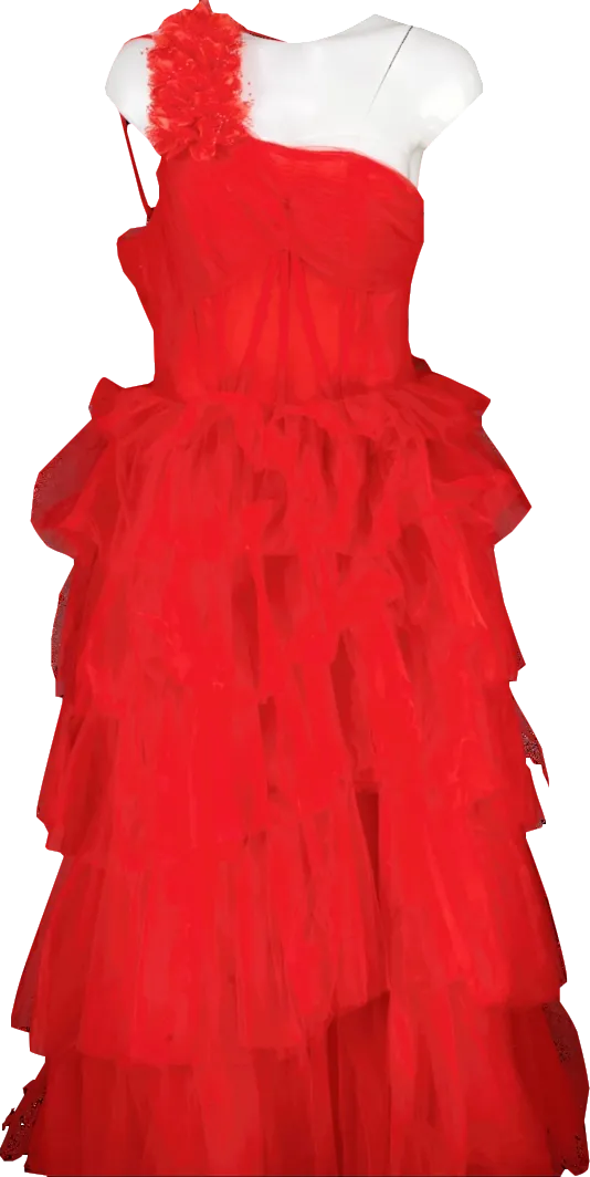 VIP Girl Red Flower Detail Tulle Maxi Dress UK S