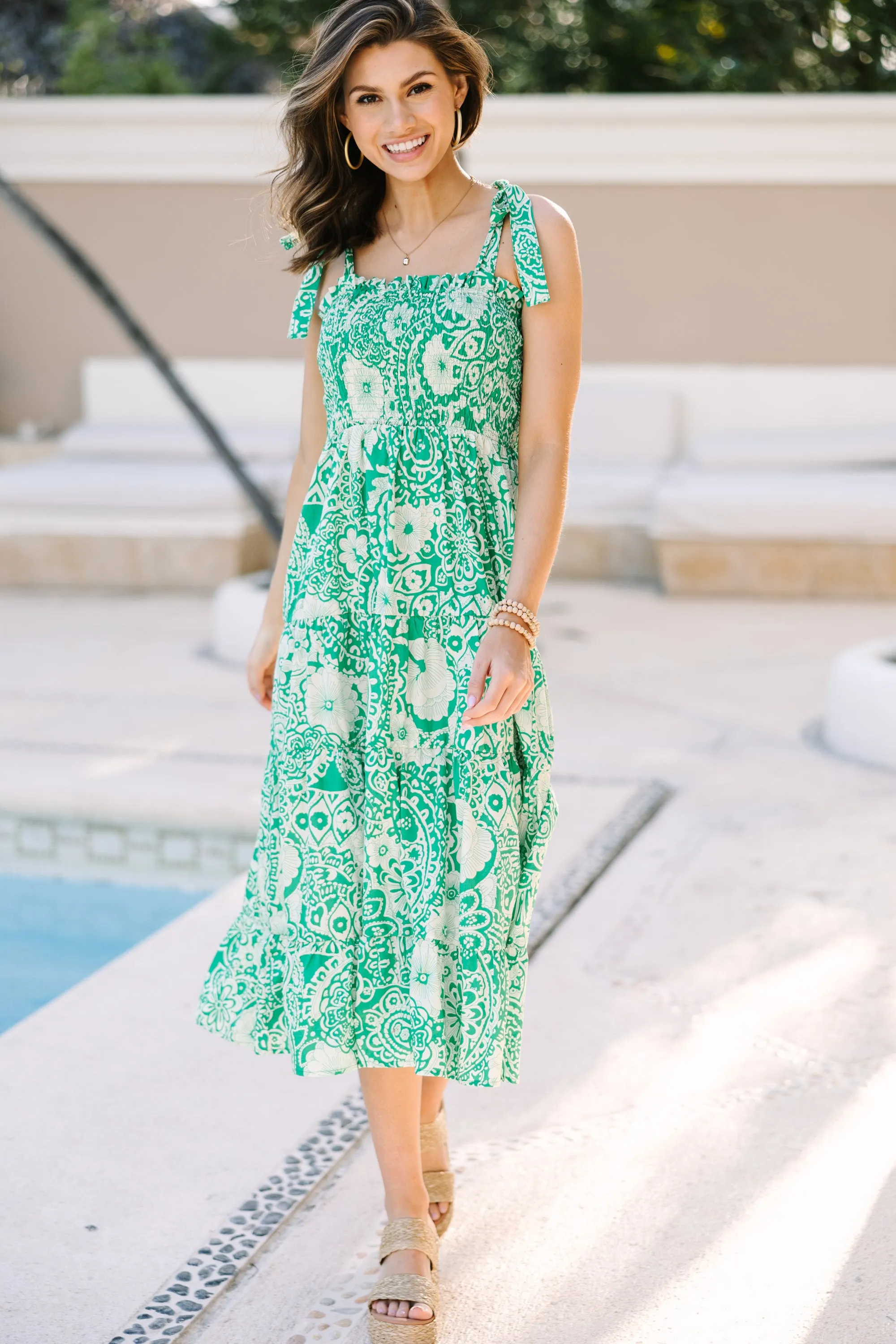 What It's All About Green Floral Midi Dress