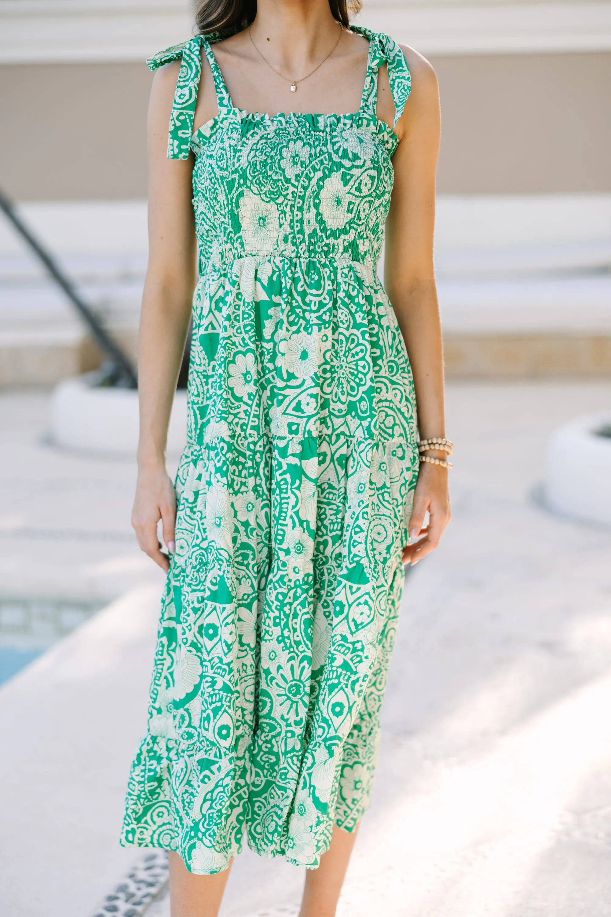 What It's All About Green Floral Midi Dress