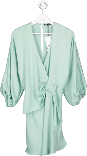 ZARA Mint Green Long Sleeve Bow Detail Mini Dress BNWT  UK S