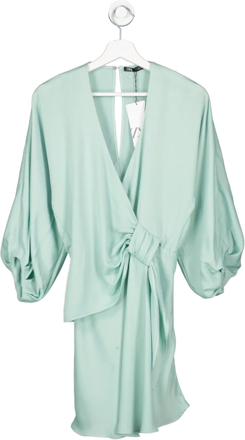 ZARA Mint Green Long Sleeve Bow Detail Mini Dress BNWT  UK S